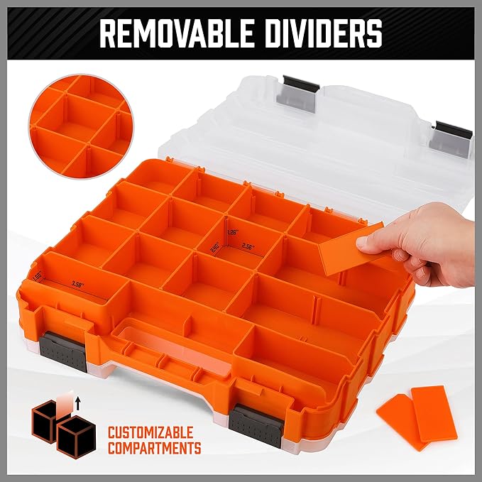 HORUSDY Small Parts Organizer, 34-Compartment Double-Sided Storage Box with Removable Dividers, Double Side Tools Box Screw Organizer for Screws, Nuts, Bolts, Nails & Small Hardware