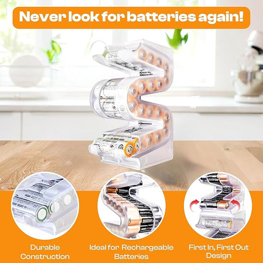 Battery Ladder Organizer Case for AA Batteries - Stackable or Mounted Vertical Storage Battery Dispenser for Home, Garage, & Workshop (1-Pack, Holds 20 AA Batteries)