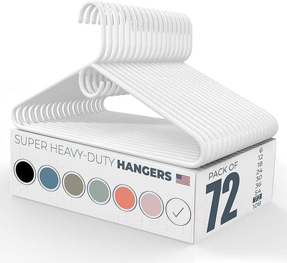 Neaties Super Heavy Duty Clothes Hangers 50+ Pack (72 Count) – Made in The USA - 10lb Capacity, Thick Plastic Hangers for Pants, Coats, Jackets, Jeans and Adult Clothing – White