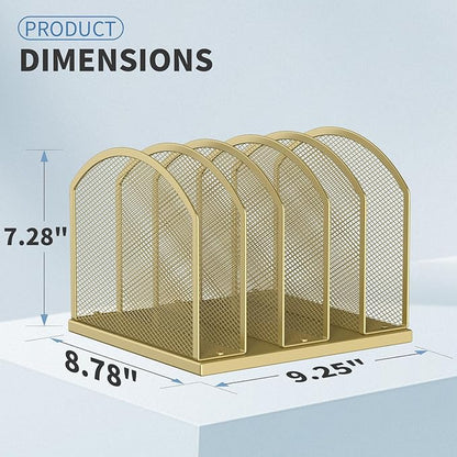 5-Section Vertical Desktop Organizer, 5-Section Mesh File Folder Stand Sorter for Office Home Classroom Organization (1, Gold)