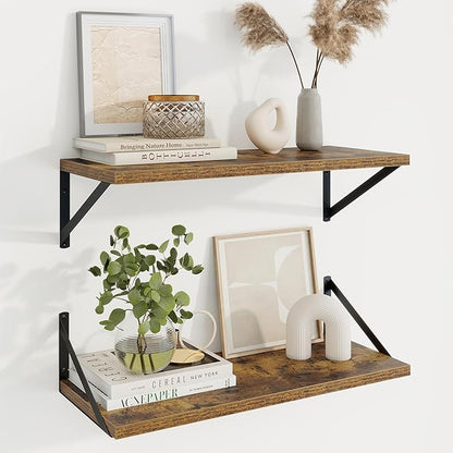 Axeman Deep Floating Shelves | 24 Inch Brown Wall Shelves Set of 2 | 10 Inch Deep Wood Floating Shelves for Wall | 24" W x 10" D Rustic Brown Shelves for Living Room Bathroom Kitchen