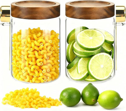 30oz Airtight Glass Jar with Metal Spoon Lid Round Coffee Grounds Container Sugar Storage Jar for Spice Rice Tea Pantry Herb Kitchen Seasoning Bath Salts Nuts Cookies (900ml/30oz-2pack(with spoon))