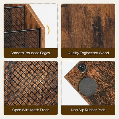 Magazine Holder, Wood Magazine Rack Floor, Mail Organizer Countertop, Magazine Mail Holder Sorter, Record Holder for Magazines, Books, Newspapers, Tablets, Rustic Brown and Black MR02BR