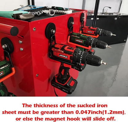 ULIBERMAGNET Magnetic Power Tool Organizer,Cordless Drill Garage Hook Heavy Duty,Large & Strong Manget with Hooks for Garage,Workshop Organization,2 Pack Hooks for Drill,Garden Tool(Orange)