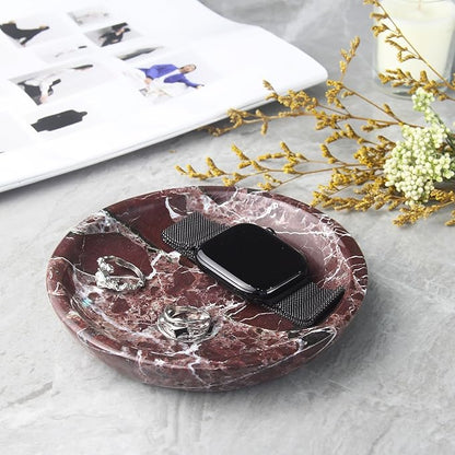 Small Natural Marble Jewelry Tray Key Plate Holder Dish Trinket Decor Catch All Bowl for Ring Earring Stone Gift for Women Daugther,Rosso Levanto