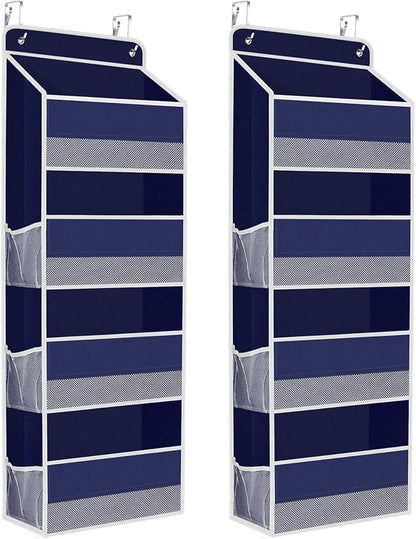 2 Pack Over The Door Organizer, Hanging Storage Organizer with Clear Window, 40lb Ultra Sturdy Large Capacity Room Organizer for Pantry Laundry Bathroom Nursery Closet (Blue)