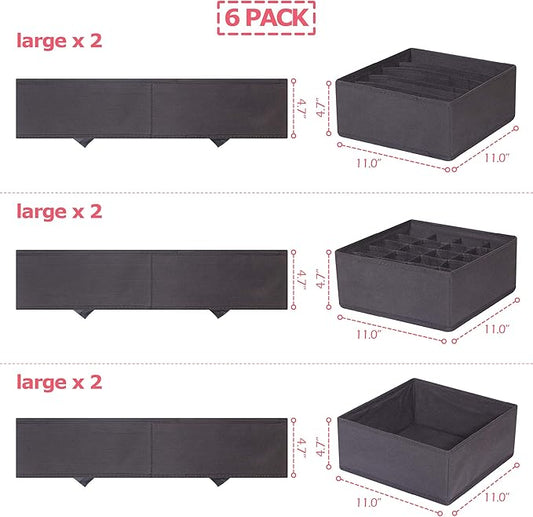 DIOMMELL 6 Pack Foldable Cloth Storage Box Closet Dresser Drawer Organizer Fabric Baskets Bins Containers Divider for Clothes Underwear Bras Socks Lingerie Clothing, Dark Grey 22-2000