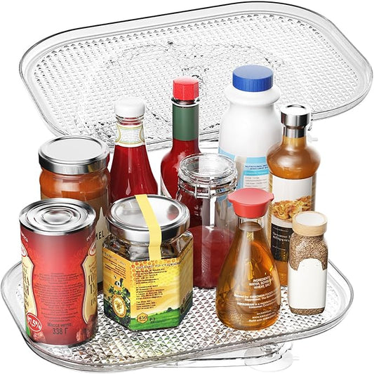 Lazy Susan Organizer for Refrigerator, 14.17" X 10.24" Fridge Organizers and Storage, Lazy Susan Turntable for Cabinet, Non-Skid Fridge Organizers for Pantry, Table Top