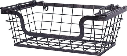 BIRDROCK HOME Wire Baskets - Set of 2 Stackable Hanging Bins - Wall Mount Shelf - Potato Onion Storage - Kitchen Pantry Organizer - Fruit Vegetable Snack Tier - Counter Cabinet Storage - Metal Baskets
