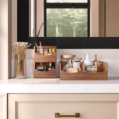 Seville Classics Premium Organizer Storage Bins for Kitchen Silverware, Pantry, Closet, Office Desk, Pens, Utensils, Makeup, K Cup, Acacia, Stackable Bin Set (3 Piece)