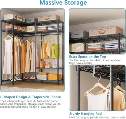 VIPEK L30 Corner Clothes Rack, Heavy Duty L-Shaped Freestanding Closet with Adjustable Shelves & Hanging Rods, Corner Wardrobe Portable Closet for Hanging Clothes