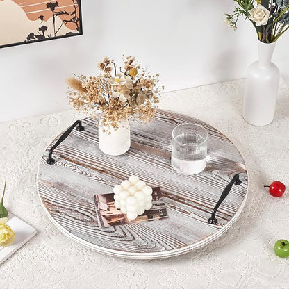 Wooden Lazy Susan for Table Turntable Organizer 18 Inch Large Lazy Susan Vintage Brown Wood Tray for Pantry Cabinet Countertop Serving Tray Round Spins Balanced Spice Rack for Kitchen Dining Room