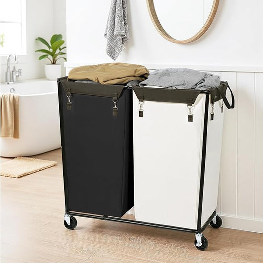 390L Laundry Hamper Sorter Extra Large, Heavy-Duty Laundry Basket with Wheels, Rolling Cart with Removable Bags, Laundry Cart for Hotel and Home, Multi-Color, 2-Section