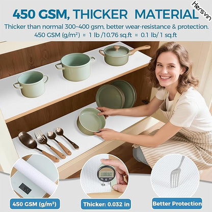 Hersvin Shelf Liners, 24 in x 20 ft Kitchen Drawer Mats, Non-Adhesive EVA Cupboard Protector, Cabinet Lining (White Dot)
