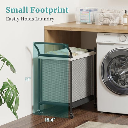 Laundry Hamper with Wheels - 2 Section Laundry Basket 120L, Removable Washable Bags, Height-Fitted Rolling Laundry Cart for Laundry Room & Bedroom