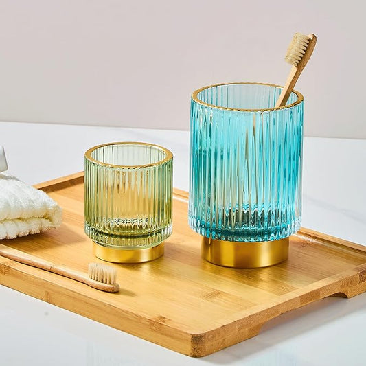 LEICURACE Makeup Brush Holder Organizer,Toothbrush Holders,Desk Pen Pencil Holder,Multifunctional Vintage Glass Brush Cup(A3-17-US)