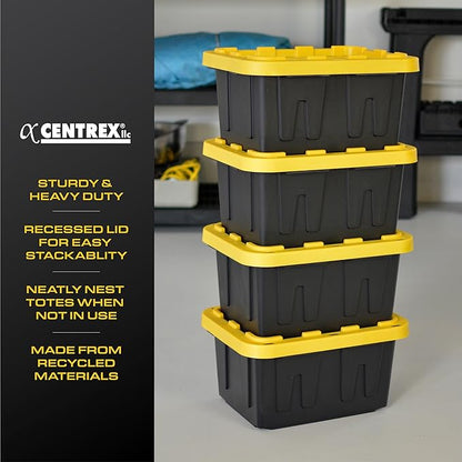 BLACK & YELLOW, 5-Gallon Heavy Duty Storage Bins with Lids, Stackable Plastic Storage Bins with Weather-Resistant Design, Home Organization, 6 Pack (8.6"H x 12.3"W x 16.4"D)