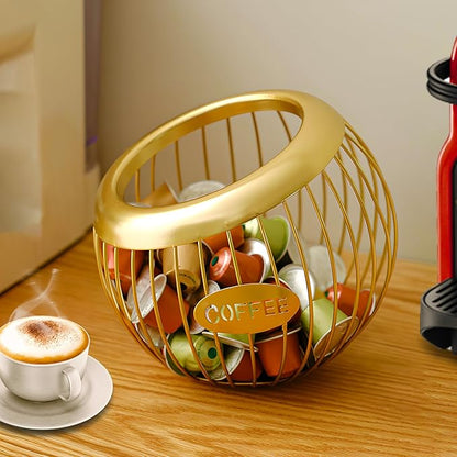 Coffee Pod Holder for Counter - Large Capacity Keurig K-Cup Organizer, Nespresso Vertuo Coffee Station Organizer, Metal Coffee Pods Storage, Coffee Bar Accessories and Decor (Gold)