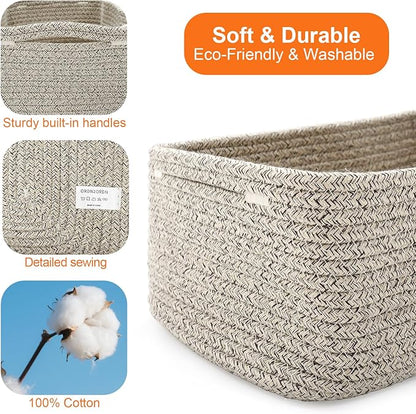 Small Storage Baskets for Organizing, Woven Storage Bins for Shelves, Gift Basket Empty, Cute Decorative Closet Organizer, Baby Rope Basket, Dog Toy Storage, 11x7.5x4.5”, 3Packs Mixed Brown