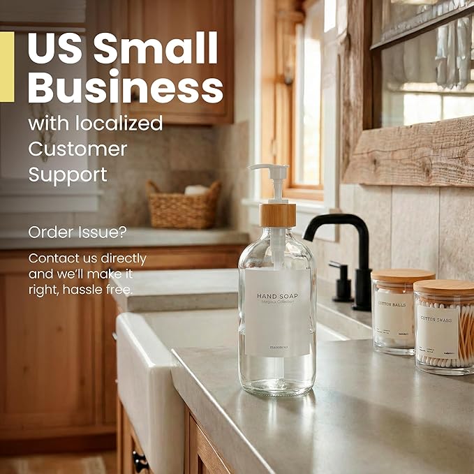 MaisoNovo Glass Hand Soap Dispenser | Dish Soap Dispenser for Kitchen | 16.9oz Clear Bottles with White Bamboo Pump | Bathroom Lotion Dispenser