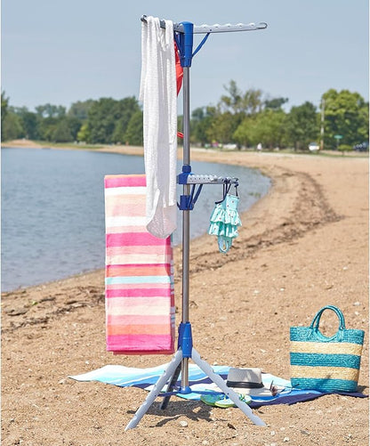 Household Essentials 5012-1 Portable 2-Tier Clothes Drying Rack Tri-pod | Dry Wet Laundry or Hang Clothes | Silver and Blue