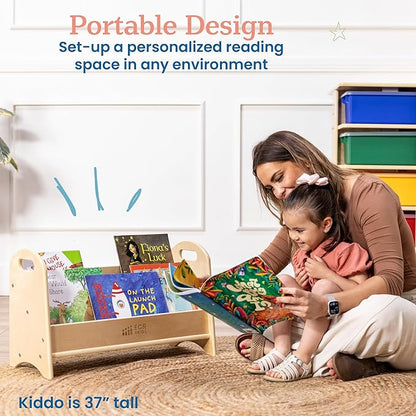 ECR4Kids 2-Shelf Tabletop Book Display with Handles, Beginner Bookshelf, Natural