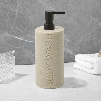 Indecor Home Resin Tan Sandstone Body Wash Engraved Bottle Refillable Pump Dispenser, Durable Waterproof Resin Construction for Bath, Shower - Tan Sandstone, ORB Pump