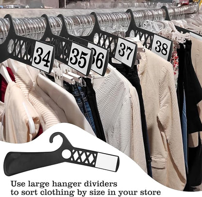 50 Pcs Large Closet Dividers and 100 Pcs White Blank Cards 18 Inch Clothing Rack Size Dividers for Hanging Clothes, Black Garment Rack Tag for Clothes Organization