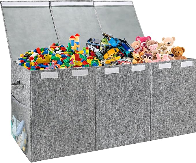Extra Large Toy Storage Organizer with Lid, Large Toy Box Collapsible Toy Chest Storage Box Design - Toys Bin with Dividers for Kids, Nursery, Bedroom, Playroom-40 x16 x14''