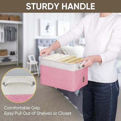 BALEINE 4 Pack Fabric Storage Bins for Shelves, Linen Storage Baskets for Organizing, Decorative Closet Bins for Clothes, Home (Pink, 12"x8"x8")