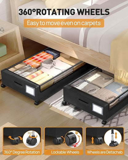 YEEBONIX Under Bed Storage, Underbed Storage With Wheels, Under The Bed Storage for Clothes, Blankets, Shoes... (Black, 1 Pack)