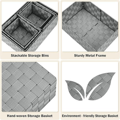 Woven Storage Baskets, Storage Bins, Cube Basket Container Baskets Storage Boxes Organizers for Clothes /Shelves/ Closet, Set of 6 (Grey)