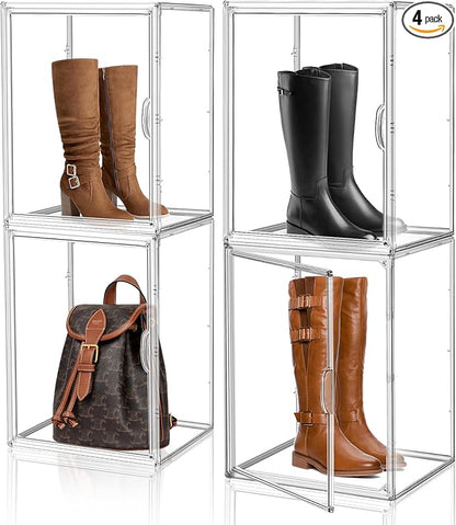 EZJOB XX-Large 4 Pack Clear Plastic Handbag Storage Organizer for Closet Acrylic Display Case Purse Organizer Storage Bins for Boots, Big Bag, Collectibles, Cosmetic