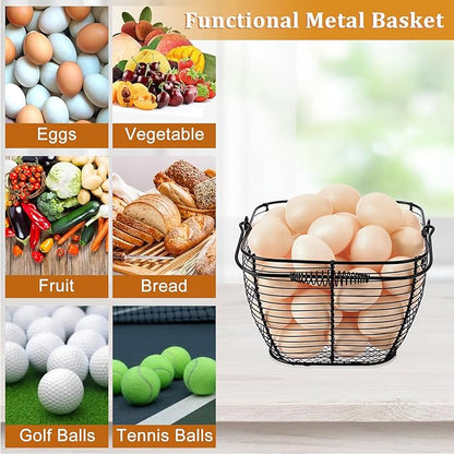 2 PCS 7" Black Square Wire Egg Baskets for Fresh Egg With Handle, Small Metal Collecting Basket for Gathering Fresh Eggs, Chicken and Duck Eggs Hunting Basket Egg Holder Countertop