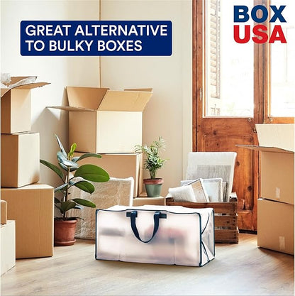 BOX USA 6 Pack Extra Large Clear Moving Bags with Handles & Zippers | Heavy Duty Storage Totes, Packing, Dorm Room Essentials & College Space Saving