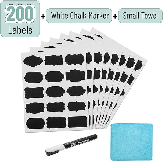 Mr. Pen- Chalkboard Labels, 200pc, Assorted Shapes, 1 White Chalk Marker and Small Towel