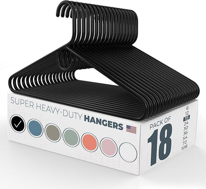 Neaties Super Heavy Duty Clothes Hangers 18 Pack – Made in The USA - 10lb Capacity, Thick Plastic Hangers for Pants, Coats, Jackets, Jeans and Adult Clothing – Black