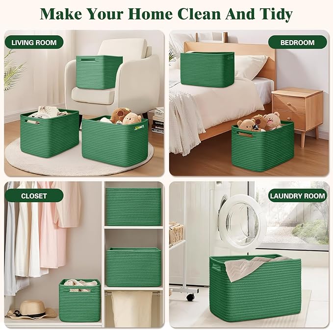 Storage Baskets for Organizing, 4 Pack Storage Baskets for Shelves, Woven Basket for Shelves, Closet Organization, Rectangle Organizer Basket Gifts Empty, 13"Lx8.7"Wx7.9"H Decorative Bins with Handles
