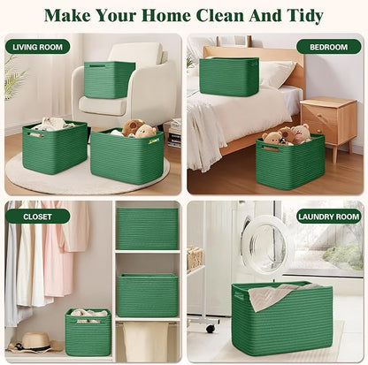 Storage Baskets for Organizing, 4 Pack Storage Baskets for Shelves, Woven Basket for Shelves, Closet Organization, Rectangle Organizer Basket Gifts Empty, 13"Lx8.7"Wx7.9"H Decorative Bins with Handles