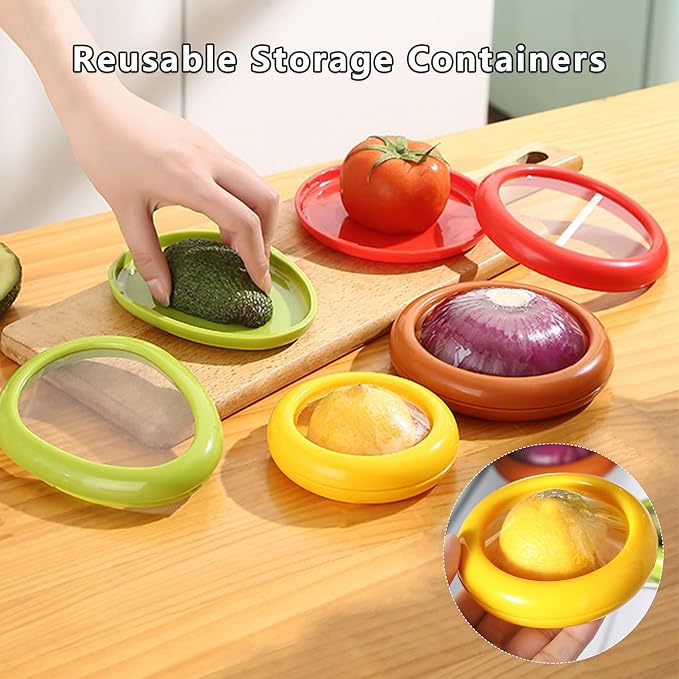 Weesdsio 5 Pcs Avocado Saver and Tomato Holder Set of 5 Reusable Storage Containers for Fridge Silicone Fruit and Vegetable Anti-Oxidation Storage Box Ideal for Garlic, Onions, Lemons, and Potatoes