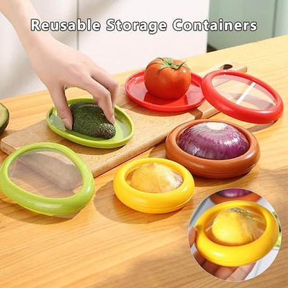 Weesdsio 5 Pcs Avocado Saver and Tomato Holder Set of 5 Reusable Storage Containers for Fridge Silicone Fruit and Vegetable Anti-Oxidation Storage Box Ideal for Garlic, Onions, Lemons, and Potatoes