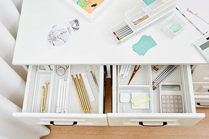 Annova Mesh Stackable Drawer Cabinet and Shelf Organizer Bins Storage Basket School Office Supply Holder Tray- Set of 2 (White, 3x9x2 Inch)