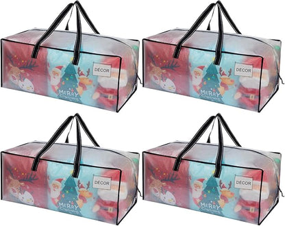 VENO 4 Pack Heavy Duty Moving Bags, Christmas Storage Bins with Lids, Clear Design, Alternative to Moving Boxes, Storage Bags for Clothes, Blankets, Comforters, Pillows, Camping (Clear, 4 Pack)