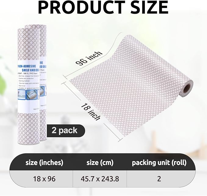 RAY STAR 18X96 Inch Shelf Liner for Kitchen Cabinets, Non-Adhesive Cabinet Liner Washable, PVC Drawer Liner for Dresser Non-Slip Bathroom (Circle)(2 Roll)