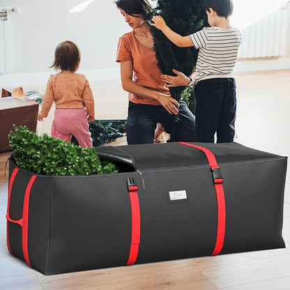 Christmas Tree Storage Bag, Fits Up to 9 Ft Artificial Christmas Tree with Buckle Straps & Dual Zippers & Handles, 600D PVC Durable Waterproof Material Protects from Dust (Black)