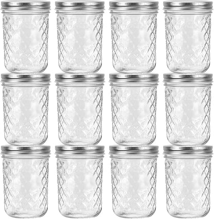 Eathtek 16oz Wide Mouth Glass Mason Jars 12 Pack, 480 ml Glass Canning Jars with Airtight Lids, Ideal for Salad, Meal Prep, Perserving,Pickling, Jam, Honey With Lids