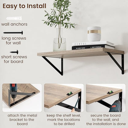 Axeman 12 Inch Deep Floating Shelves for Wall - 24 Inch Wide x 12 Inch Deep Wall Shelves Set of 2 - Rustic Grey Wood Floating Shelves for Living Room