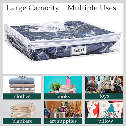 Hoolerry 6 Pieces Sweater Storage Bags Plastic Clear PVC Clothes Storage Bags with Zipper and Label for Blankets Clothes Closet Quilt Pillow Bed Sheet Organizer(15.7 x 13.7 x 3.9 Inch)