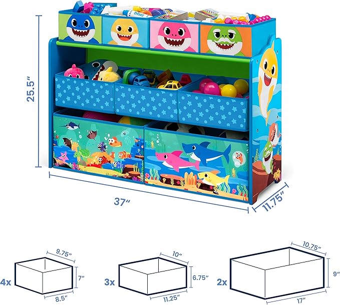 Baby Shark Deluxe 9 Bin Design and Store Toy Organizer by Delta Children, Greenguard Gold Certified