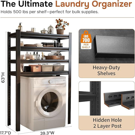 Over Washer and Dryer Shelves,4 Tier Adjustable Height Shelving,Space Saving Shelf,Adjustable Easy to Install,Space Saver Laundry Shelf Organizer,63”H*17.7”D*39.3“W